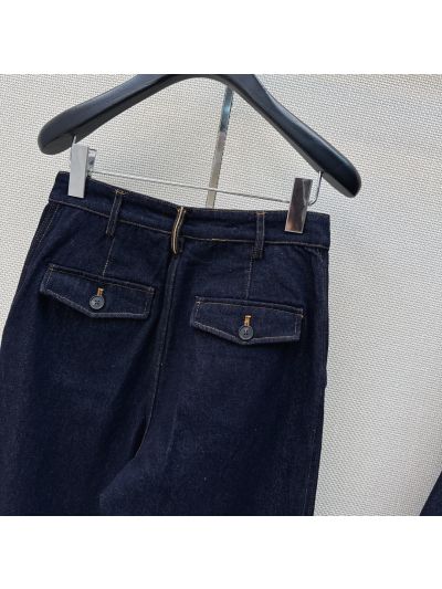 Burberry Wide-Leg Button-Front Pants in Navy