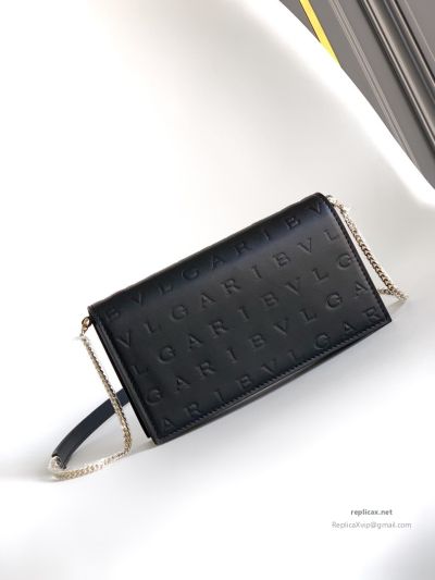 Bvlgari Infinitum Logo Chain Wallet Black Calfskin