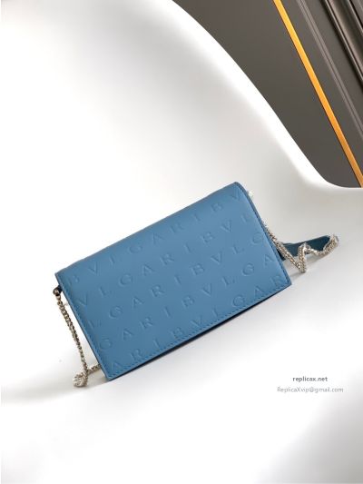 Bvlgari Infinitum Logo Chain Wallet Blue Calfskin