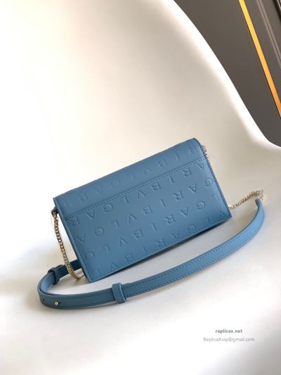 Bvlgari Infinitum Logo Chain Wallet Blue Calfskin
