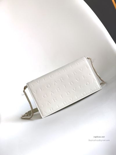 Bvlgari Infinitum Logo Chain Wallet Diamond White Calfskin