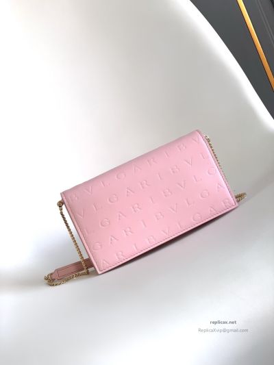Bvlgari Infinitum Logo Chain Wallet Quartz Pink Calfskin