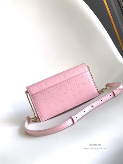 Bvlgari Infinitum Logo Chain Wallet Quartz Pink Calfskin