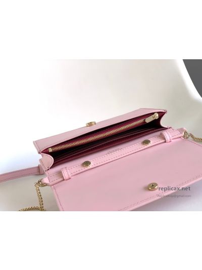Bvlgari Infinitum Logo Chain Wallet Quartz Pink Calfskin