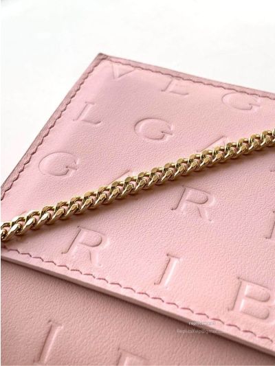 Bvlgari Infinitum Logo Chain Wallet Quartz Pink Calfskin