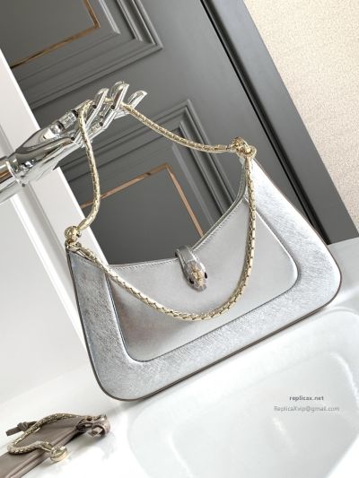 Bvlgari Serpenti Baia Small Shoulder Bag Silver Textured Calfskin