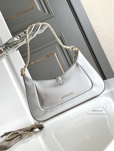 Bvlgari Serpenti Baia Small Shoulder Bag Silver Textured Calfskin