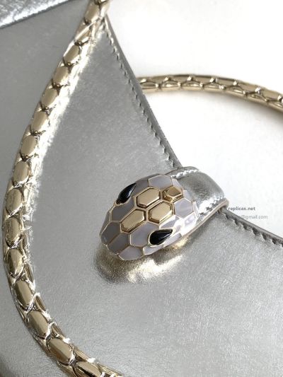 Bvlgari Serpenti Baia Small Shoulder Bag Silver Textured Calfskin
