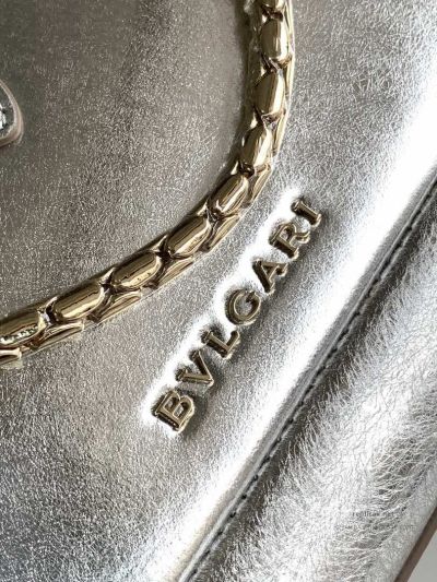 Bvlgari Serpenti Baia Small Shoulder Bag Silver Textured Calfskin