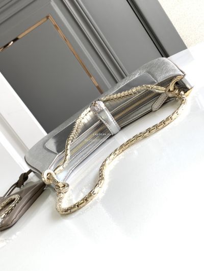 Bvlgari Serpenti Baia Small Shoulder Bag Silver Textured Calfskin