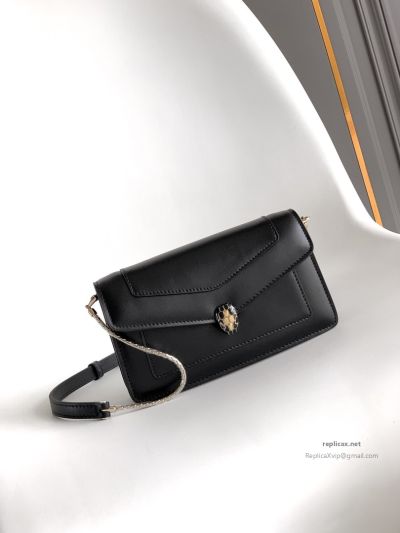 Bvlgari Serpenti Forever Chain Clutch Black Calfskin
