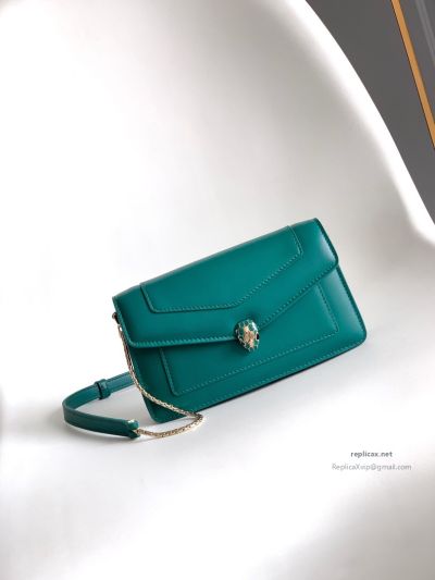 Bvlgari Serpenti Forever Chain Clutch Green Calfskin