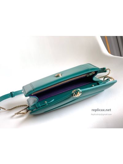 Bvlgari Serpenti Forever Chain Clutch Green Calfskin