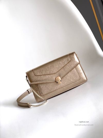 Bvlgari Serpenti Forever Chain Clutch Light Gold Textured Calfskin