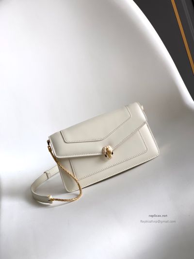 Bvlgari Serpenti Forever Chain Clutch Pearl White Calfskin