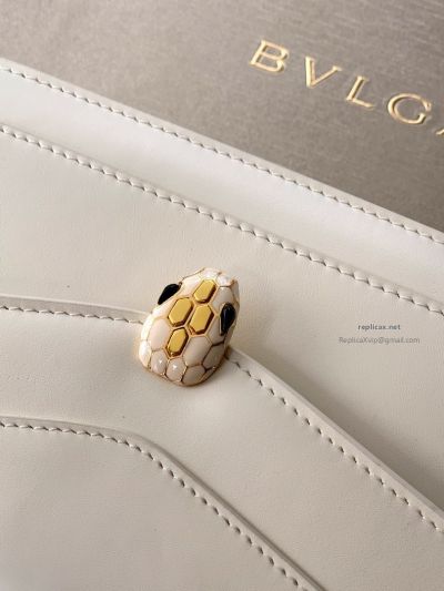 Bvlgari Serpenti Forever Chain Clutch Pearl White Calfskin