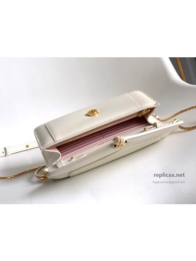 Bvlgari Serpenti Forever Chain Clutch Pearl White Calfskin