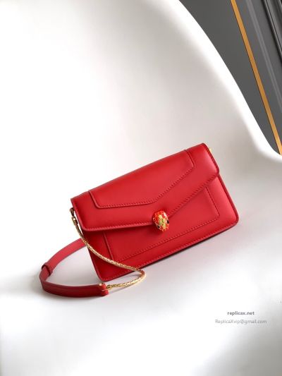 Bvlgari Serpenti Forever Chain Clutch Ruby Red Calfskin