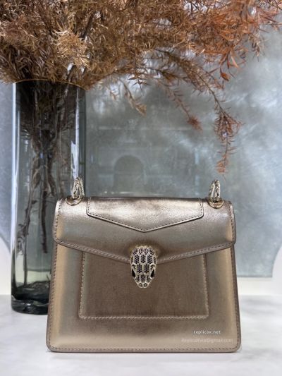 Bvlgari Serpenti Forever Day-to-Night Small Shoulder Bag Light Gold Textured Calfskin