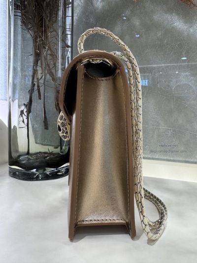 Bvlgari Serpenti Forever Day-to-Night Small Shoulder Bag Light Gold Textured Calfskin