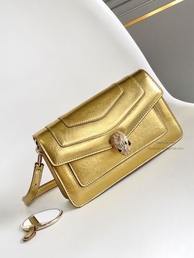 Bvlgari Serpenti Forever East-West Small Shoulder Bag Deep Gold Textured Calfskin