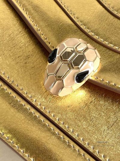 Bvlgari Serpenti Forever East-West Small Shoulder Bag Deep Gold Textured Calfskin