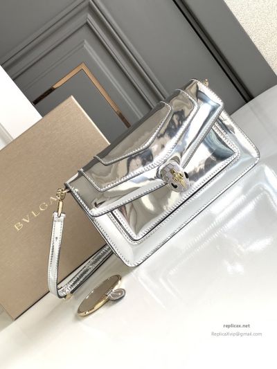 Bvlgari Serpenti Forever East-West Small Shoulder Bag Silver Mirror Calfskin