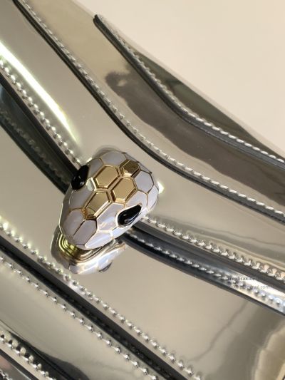 Bvlgari Serpenti Forever East-West Small Shoulder Bag Silver Mirror Calfskin