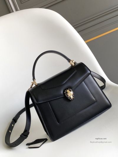 Bvlgari Serpenti Forever Medium Top Handle Bag Black Calfskin