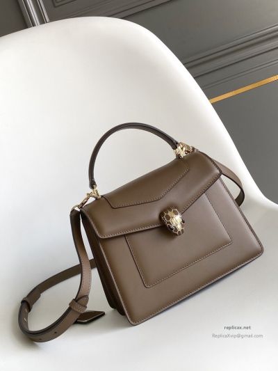 Bvlgari Serpenti Forever Medium Top Handle Bag Brown Calfskin