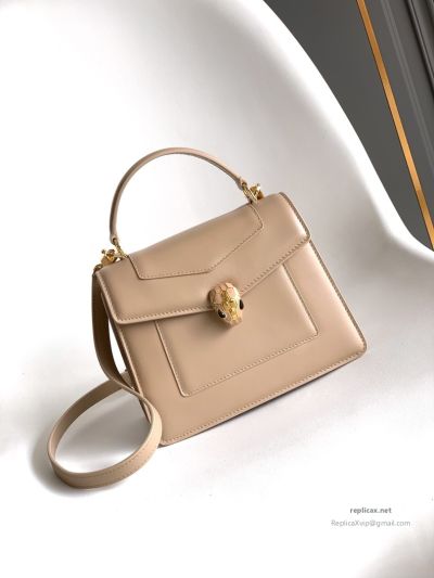 Bvlgari Serpenti Forever Medium Top Handle Bag Taupe Calfskin