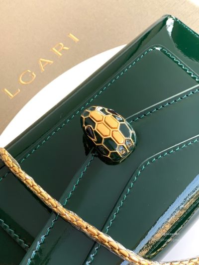 Bvlgari Serpenti Forever Phone Bag Dark Green Patent Leather