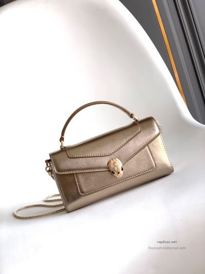 Bvlgari Serpenti Forever Phone Bag Light Gold Textured Calfskin