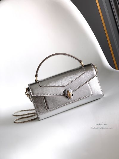 Bvlgari Serpenti Forever Phone Bag Silver Textured Calfskin