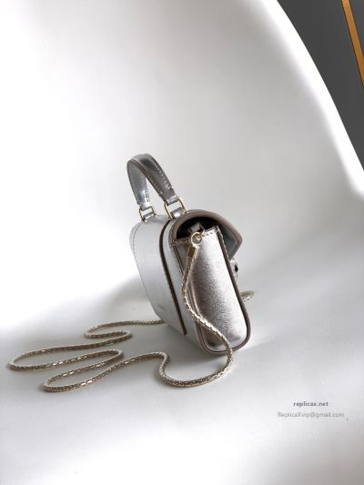 Bvlgari Serpenti Forever Phone Bag Silver Textured Calfskin
