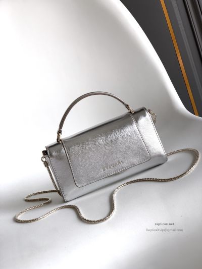 Bvlgari Serpenti Forever Phone Bag Silver Textured Calfskin