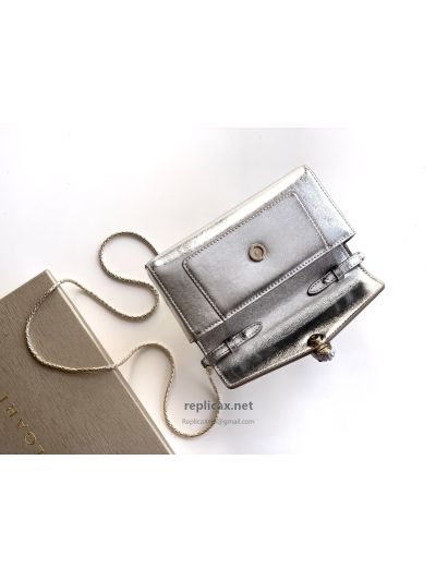 Bvlgari Serpenti Forever Phone Bag Silver Textured Calfskin