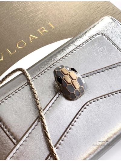 Bvlgari Serpenti Forever Phone Bag Silver Textured Calfskin