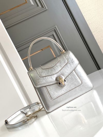 Bvlgari Serpenti Forever Small Accordion Bag Silver Textured Calfskin