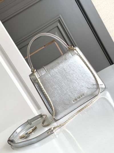 Bvlgari Serpenti Forever Small Accordion Bag Silver Textured Calfskin