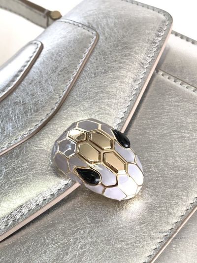 Bvlgari Serpenti Forever Small Accordion Bag Silver Textured Calfskin