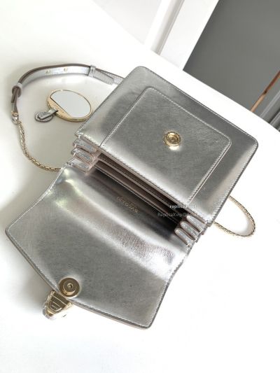 Bvlgari Serpenti Forever Small Accordion Bag Silver Textured Calfskin