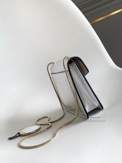 Bvlgari Serpenti Forever Small Shoulder Bag Silver Lizard-Embossed Calfskin