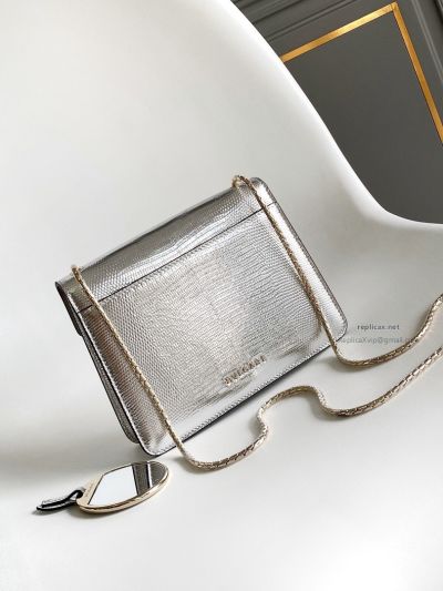 Bvlgari Serpenti Forever Small Shoulder Bag Silver Lizard-Embossed Calfskin