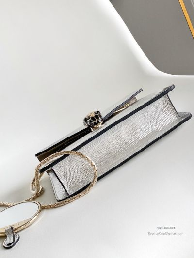 Bvlgari Serpenti Forever Small Shoulder Bag Silver Lizard-Embossed Calfskin