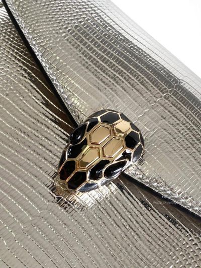 Bvlgari Serpenti Forever Small Shoulder Bag Silver Lizard-Embossed Calfskin