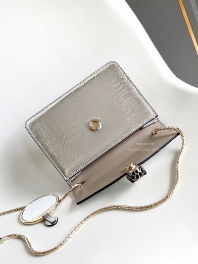 Bvlgari Serpenti Forever Small Shoulder Bag Silver Lizard-Embossed Calfskin