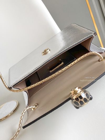 Bvlgari Serpenti Forever Small Shoulder Bag Silver Lizard-Embossed Calfskin