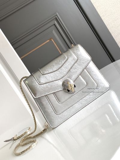 Bvlgari Serpenti Forever Small Shoulder Bag Silver Textured Calfskin