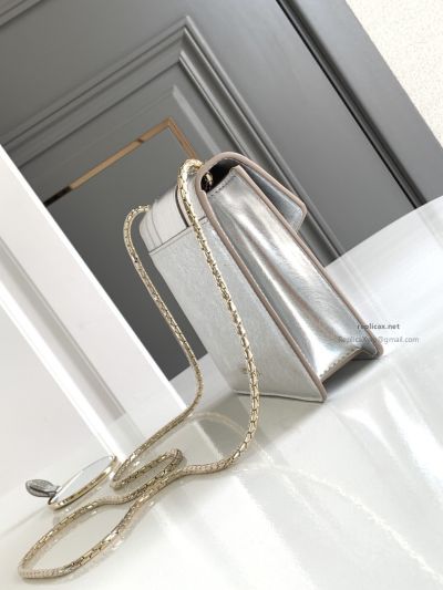Bvlgari Serpenti Forever Small Shoulder Bag Silver Textured Calfskin